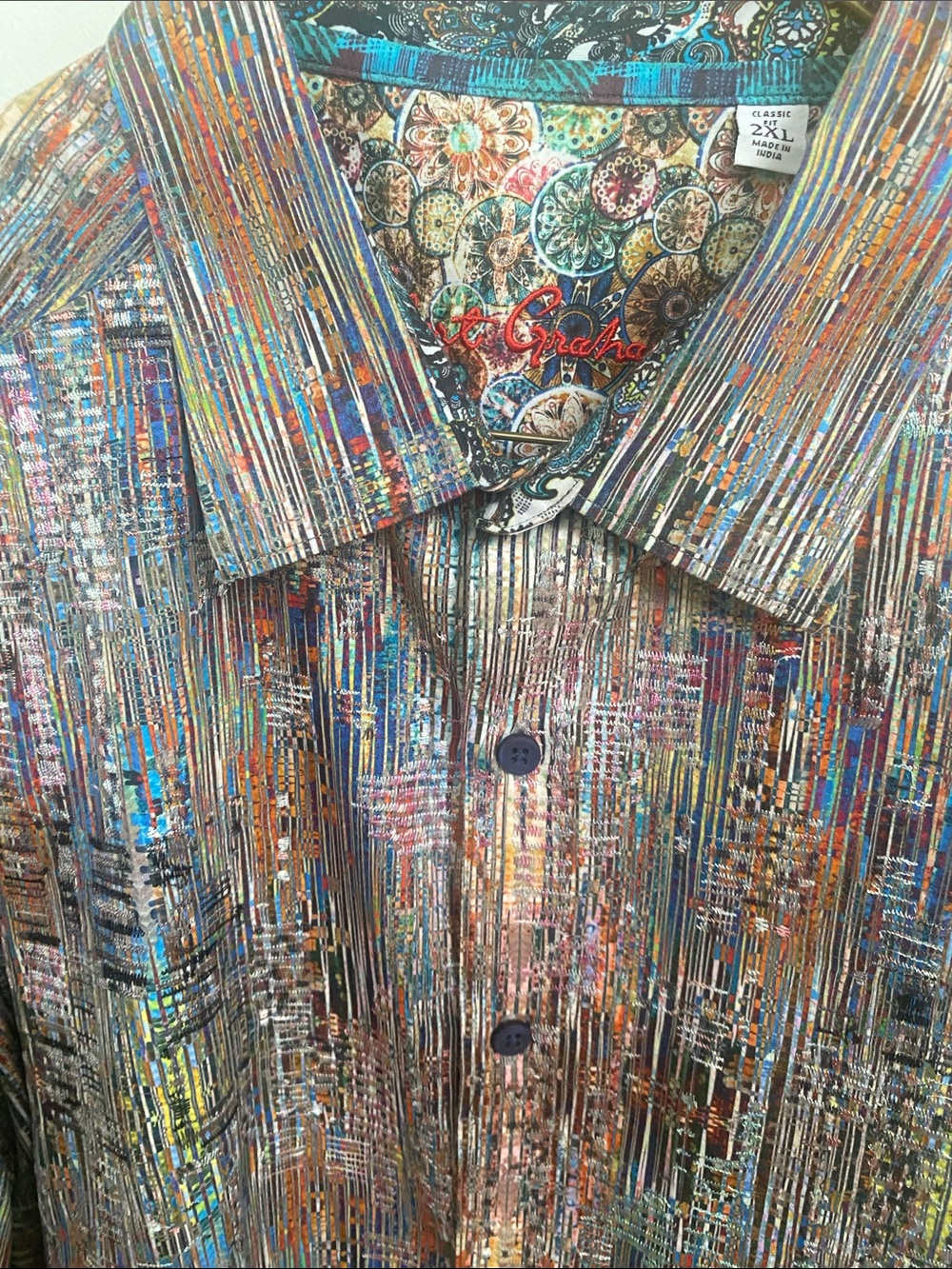 Robert Graham Multicolor embroidered Metallic Stripe Button-Up Shirt XXL